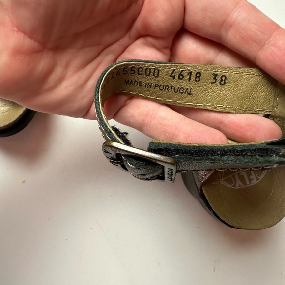 FLY London Imat Leather ColorBlock Metallic/Brown  AnkleStrap Wedge Sandal 7.5-8 - Picture 12 of 16